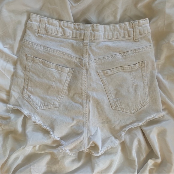 Ultra High Waisted White Distressed Denim Shorts - Picture 3 of 8